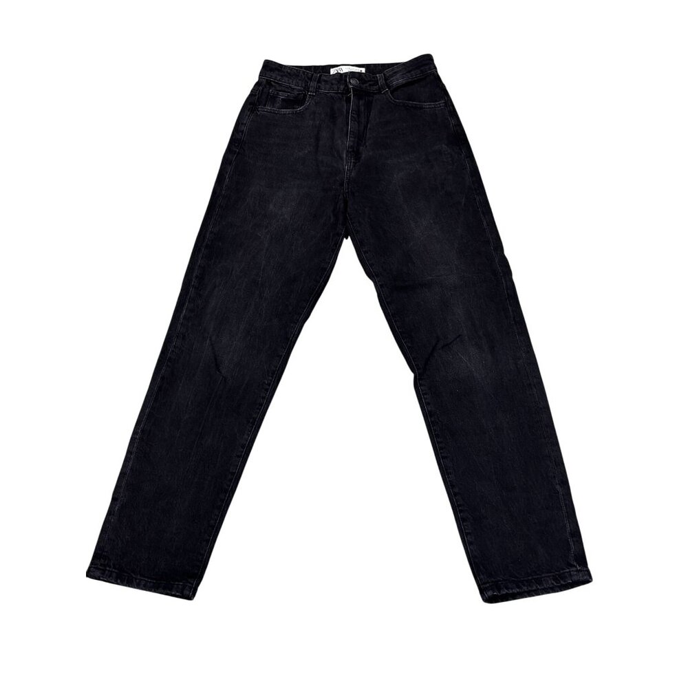 Zara Womens Black High-Waisted Straight-Leg Jeans Size 26/4 Cotton Blend Denim